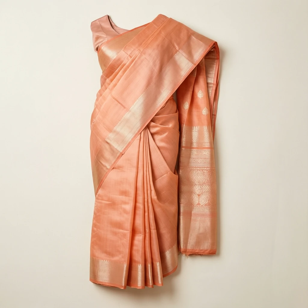 Silk Blend Tant Saree Peach
