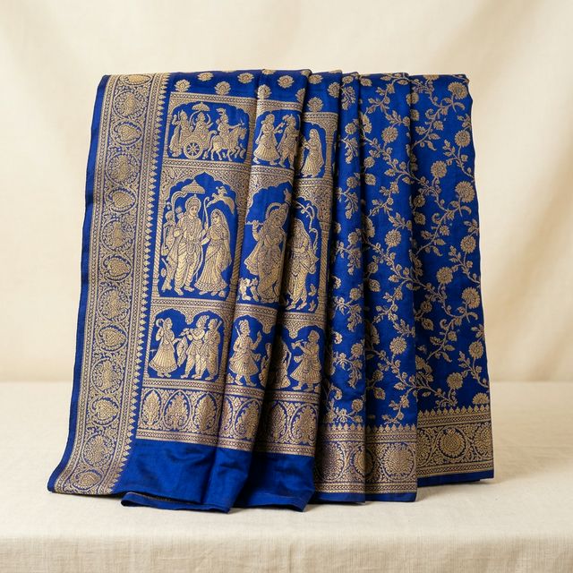 Baluchari-Style Silk Saree — Royal Blue