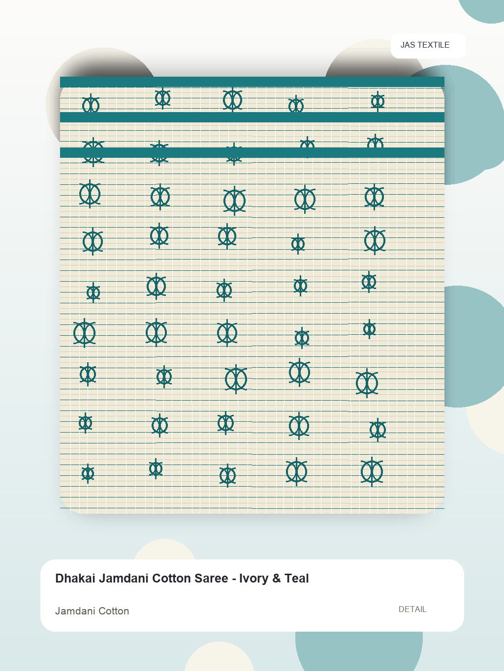 Dhakai Jamdani Cotton Saree - Ivory & Teal thumbnail 2