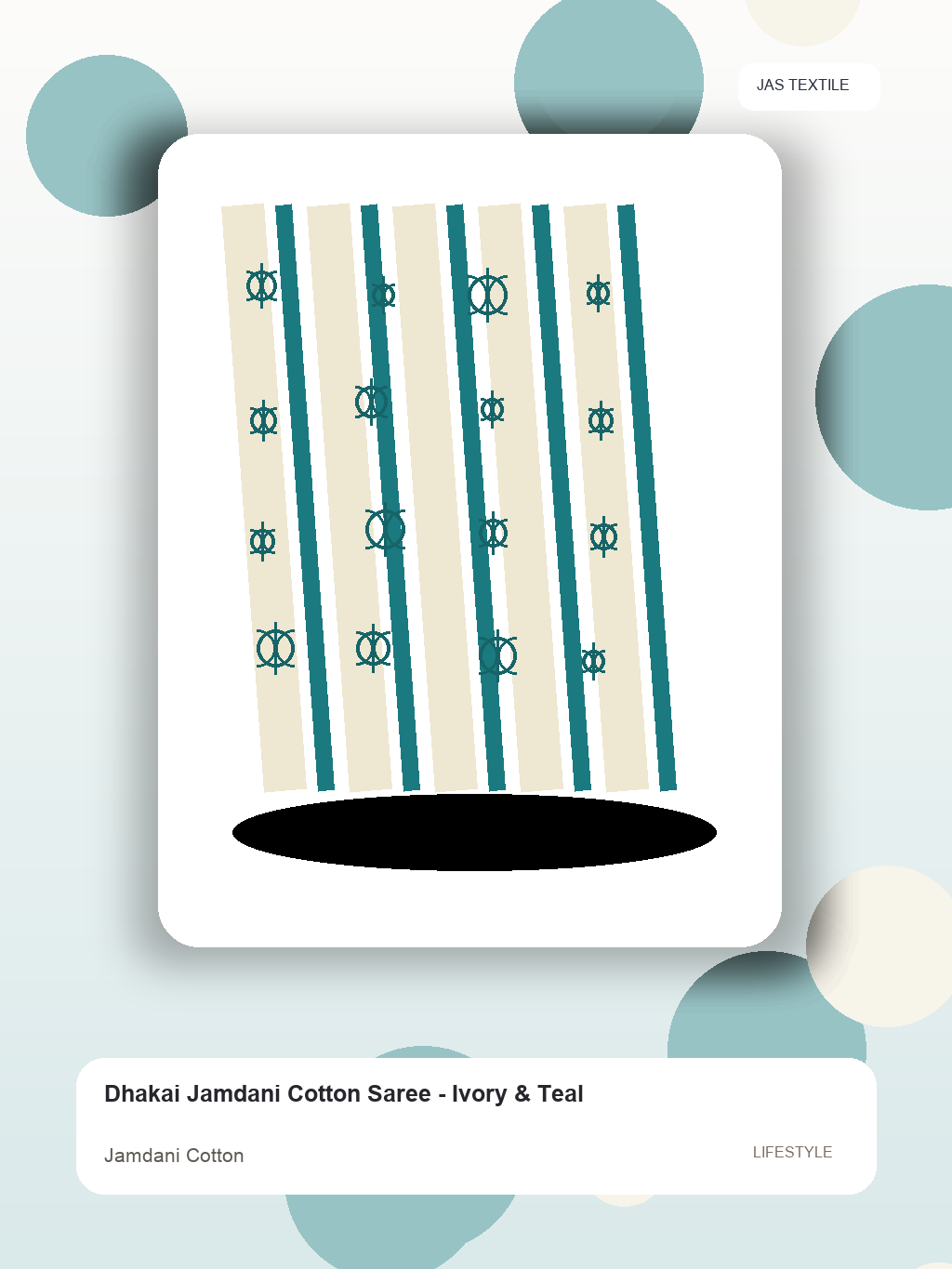 Dhakai Jamdani Cotton Saree - Ivory & Teal thumbnail 3