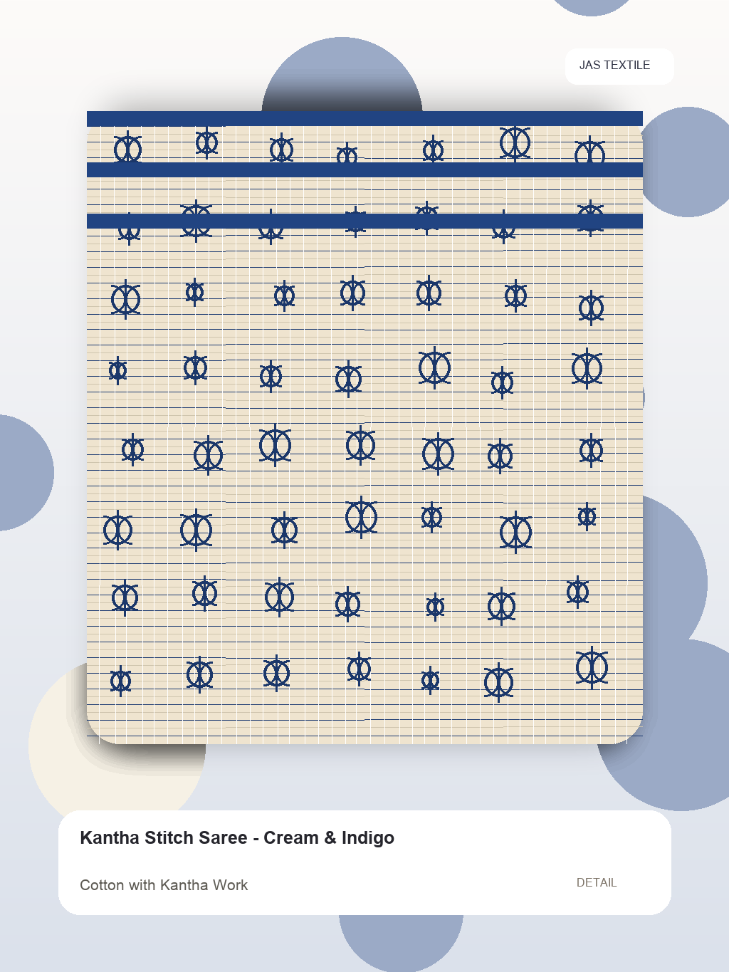 Kantha Stitch Saree - Cream & Indigo thumbnail 2