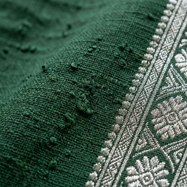 Khadi Cotton Saree — Forest Green thumbnail 2