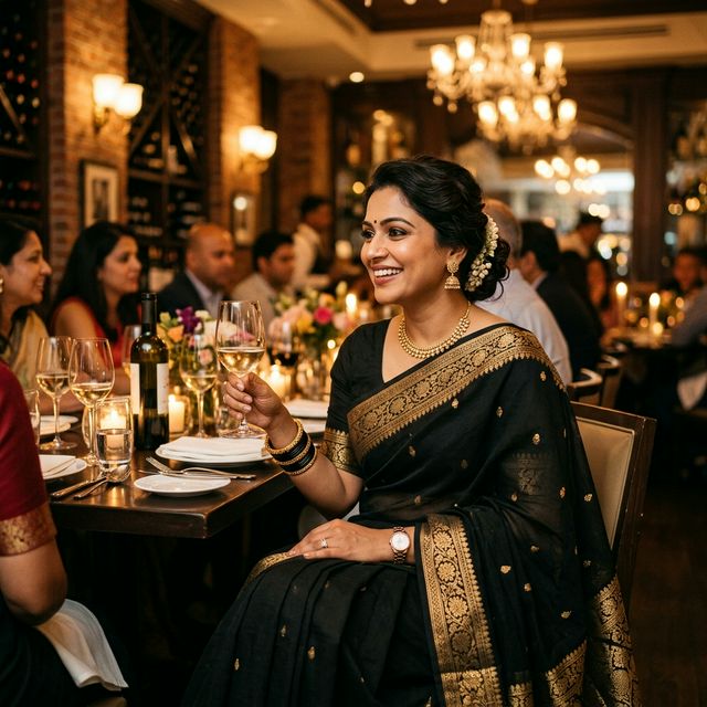 Tant Cotton Saree — Black with Gold Border thumbnail 3