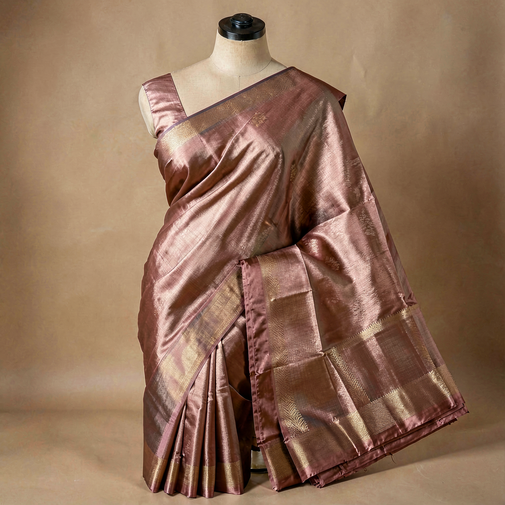 Tissue Silk Saree - Rose Gold