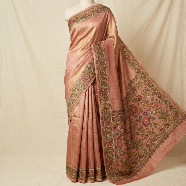 Tussar Silk Saree — Dusty Pink