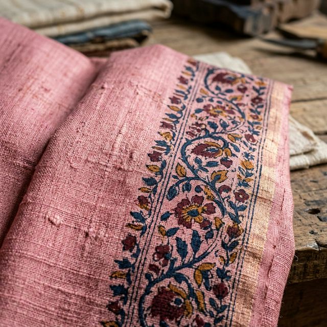 Tussar Silk Saree — Dusty Pink thumbnail 2