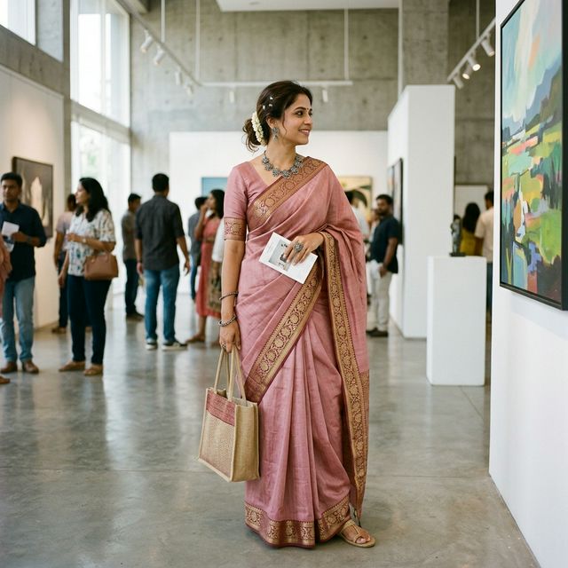 Tussar Silk Saree — Dusty Pink thumbnail 3