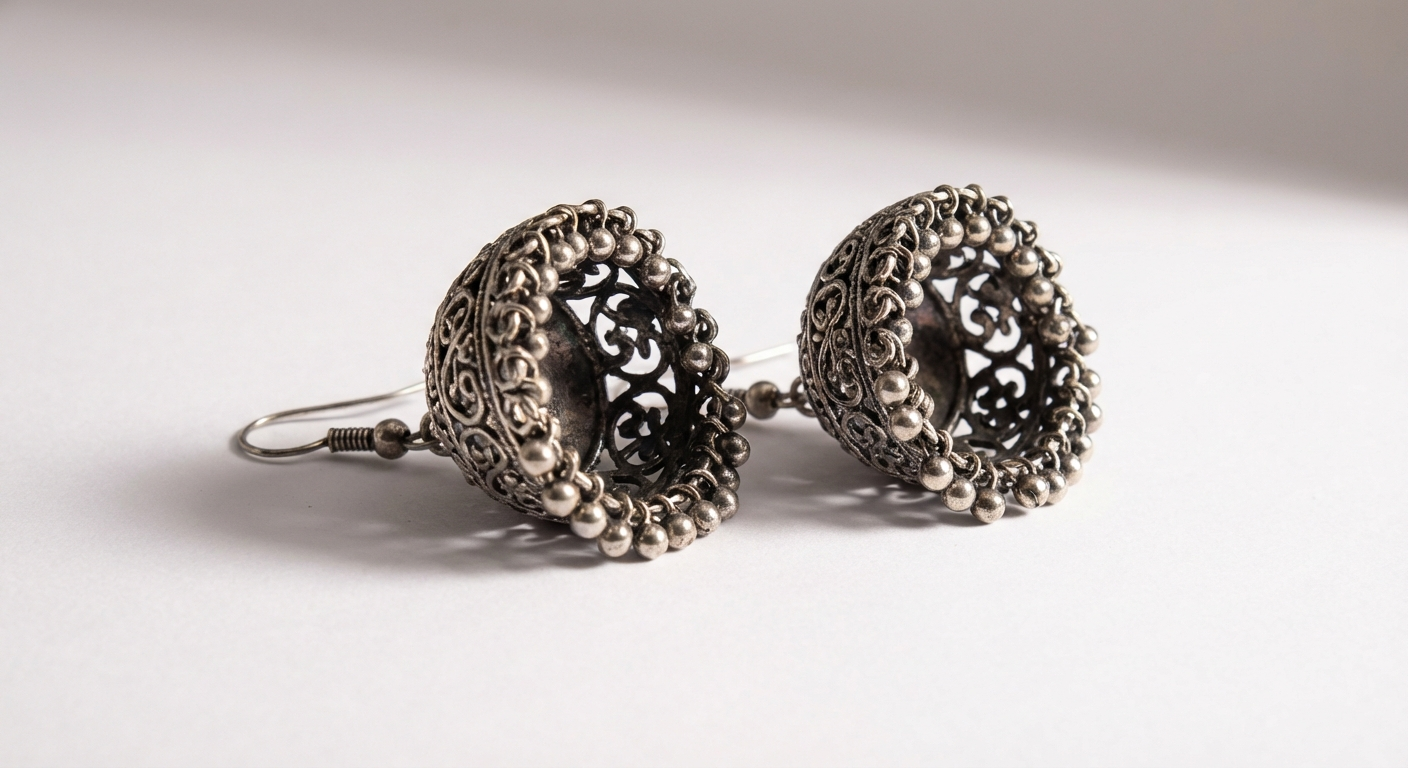 Oxidized Silver Jhumka Earrings