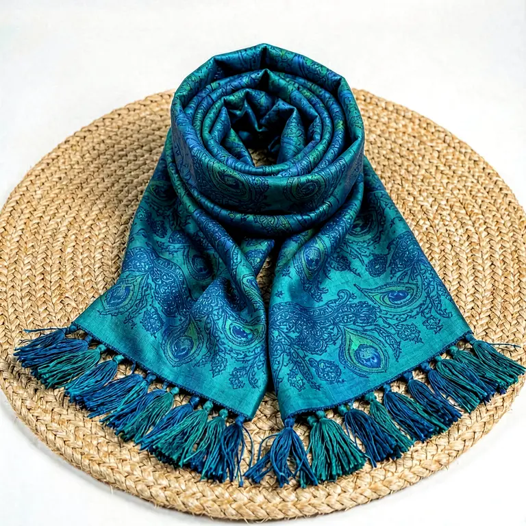 Printed Kantha Stole Blue