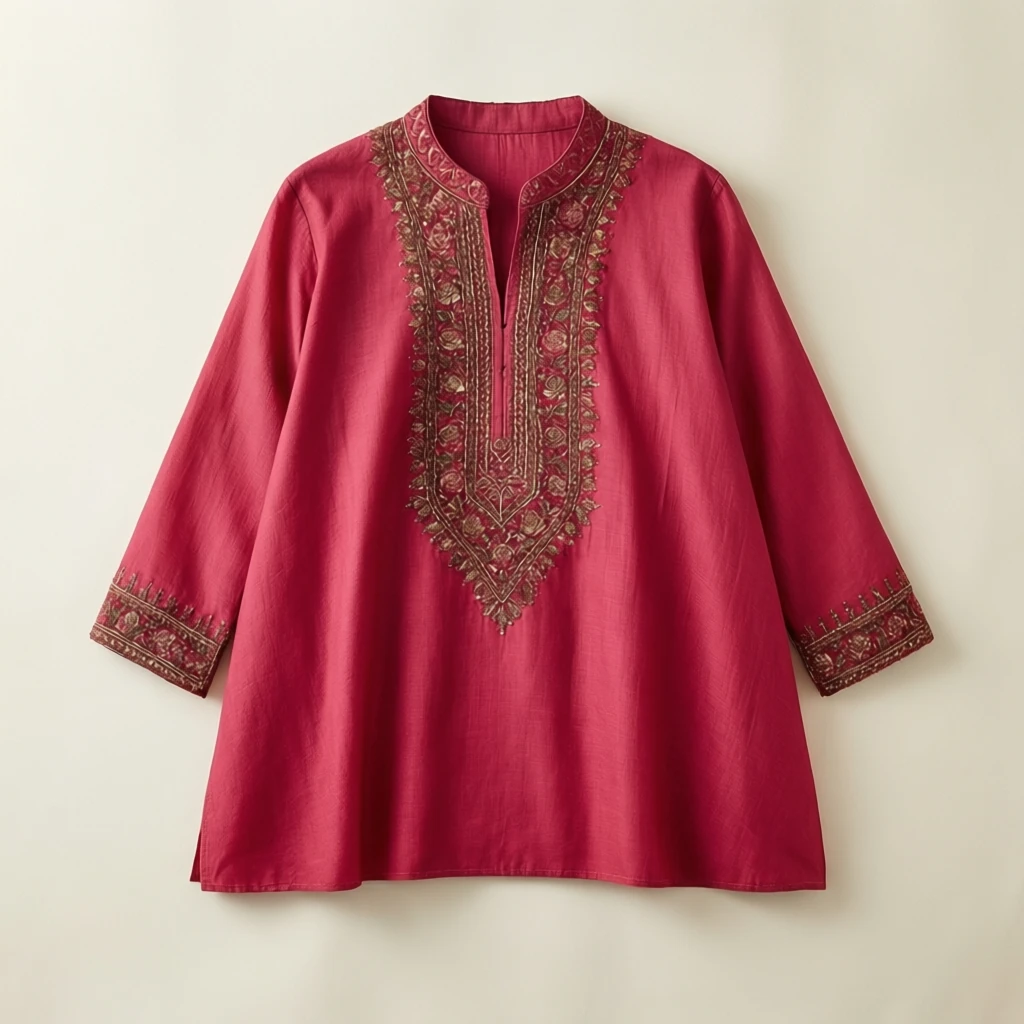 Cotton Cape Kurta Rose