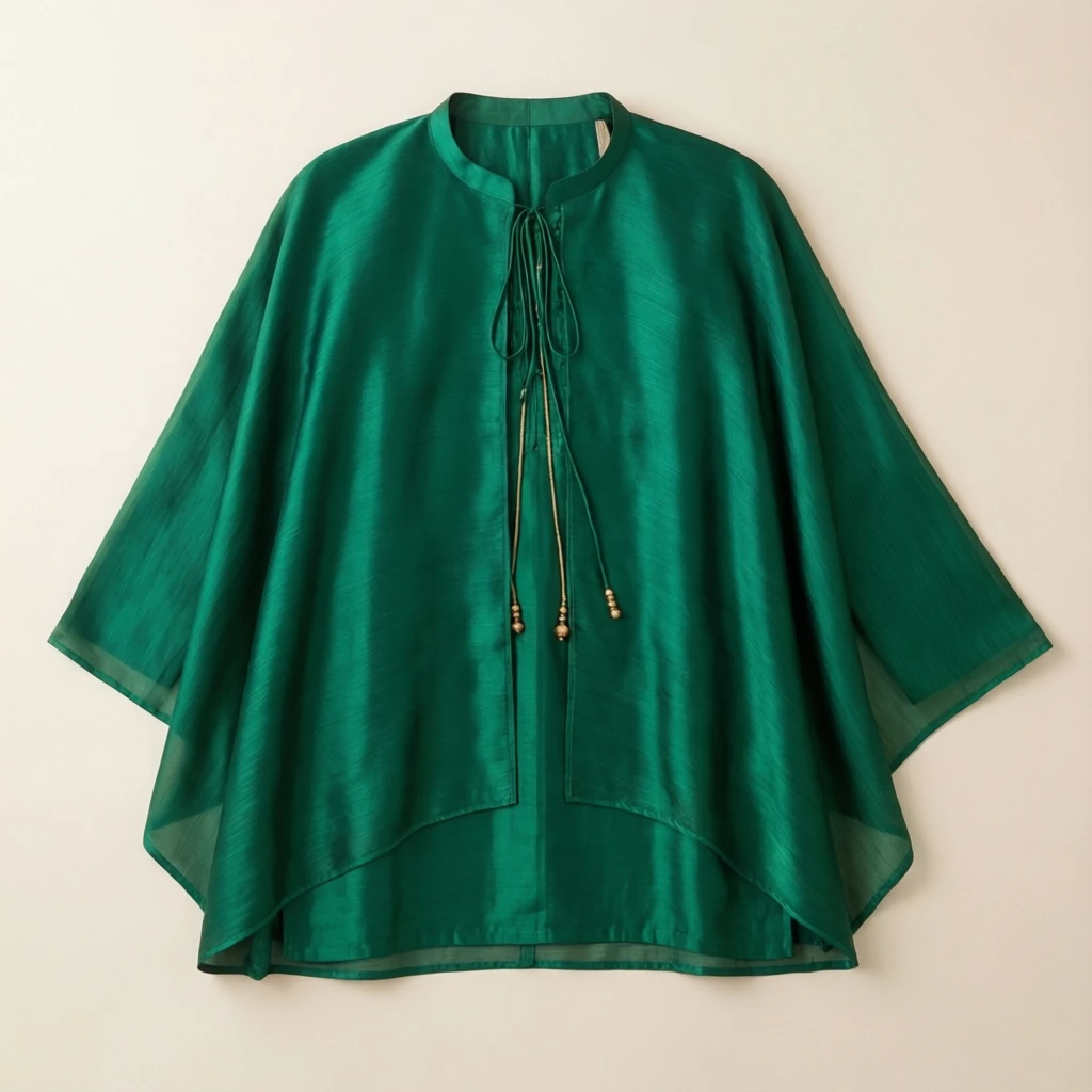 Silk Blend Cape Kurta Emerald