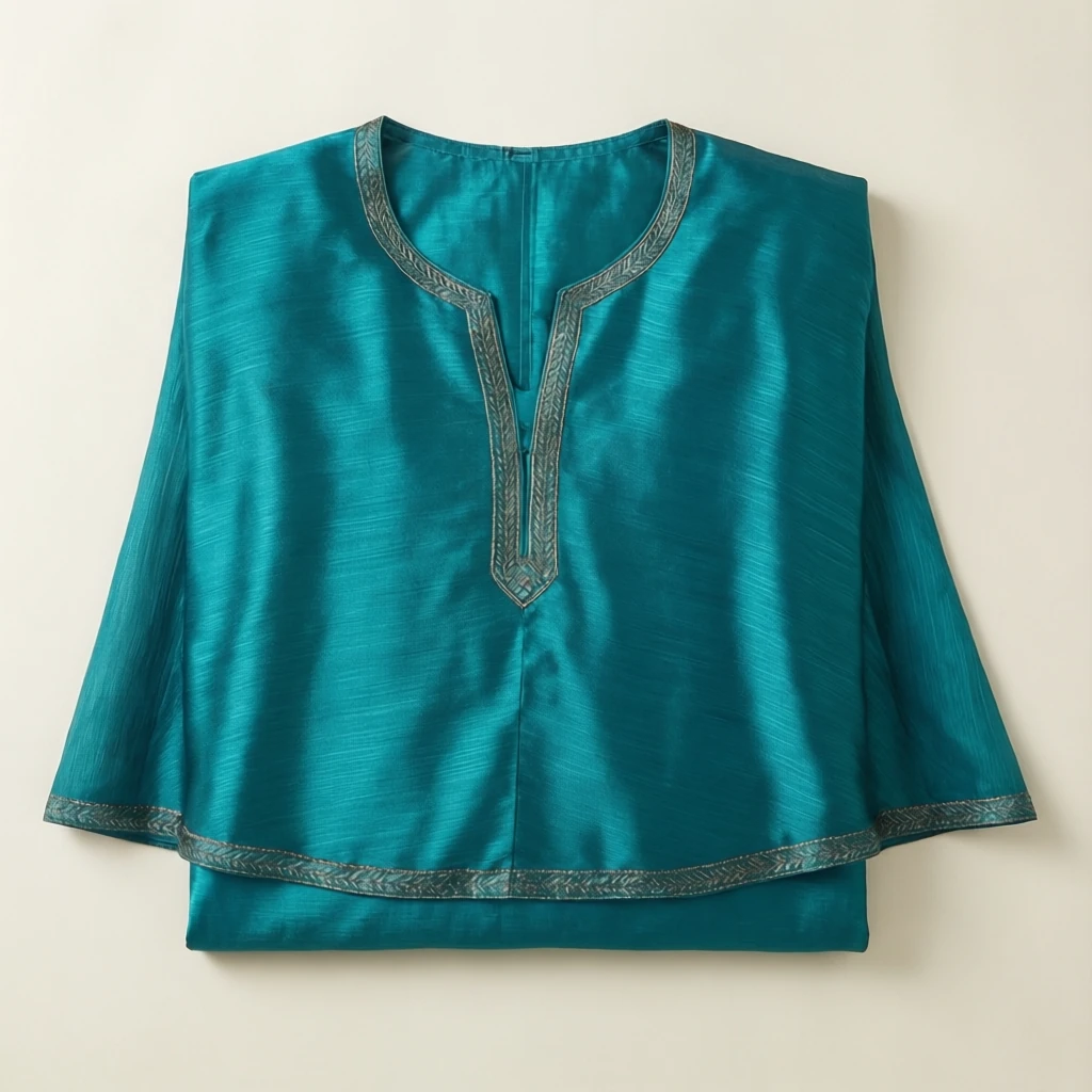 Silk Blend Cape Kurta Teal