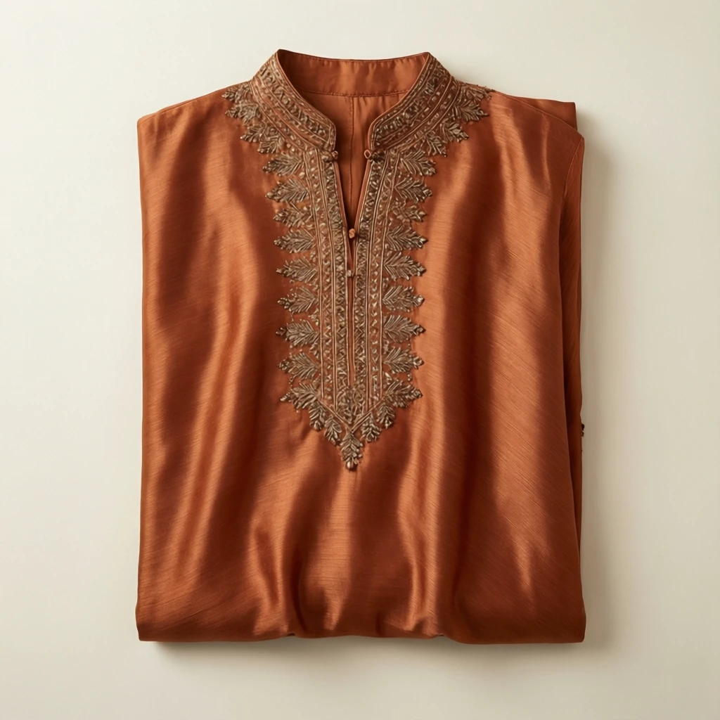Silk Blend Cape Kurta Copper