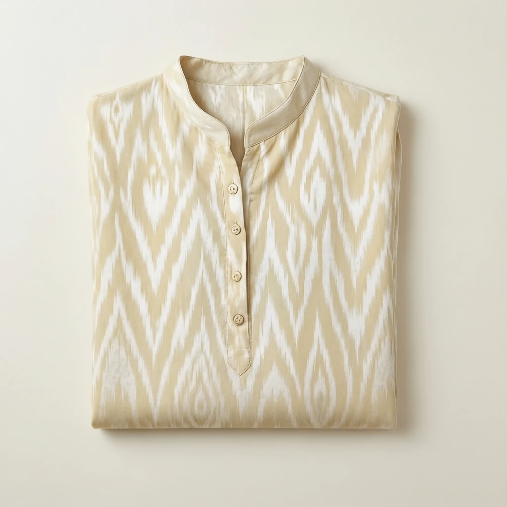 Ikat Cotton Cape Kurta Ivory