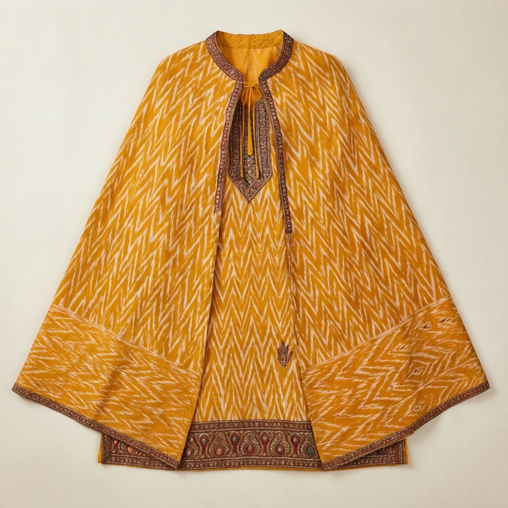 Ikat Cotton Cape Kurta Marigold