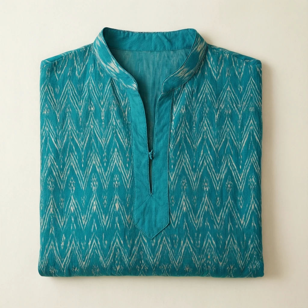 Ikat Cotton Cape Kurta Teal