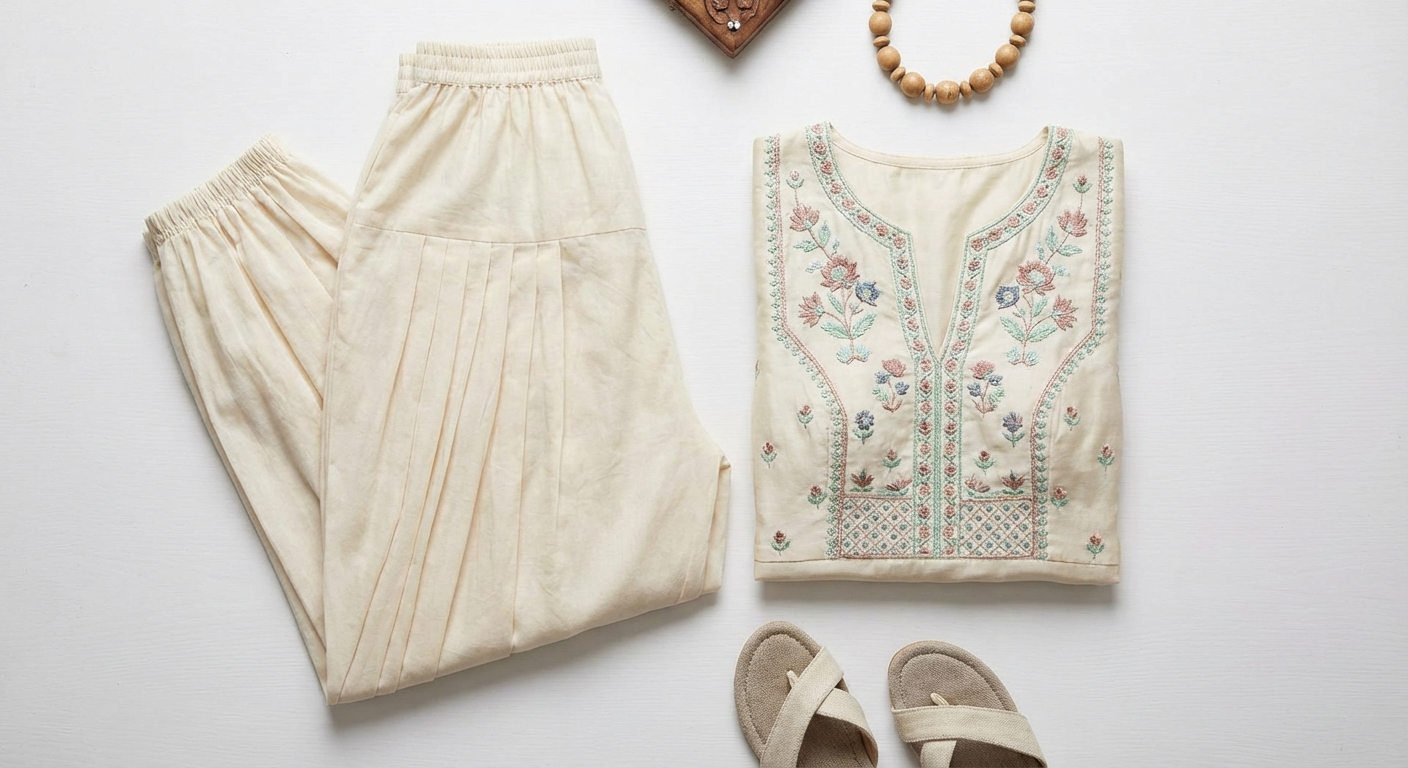 Dhoti Pants & Short Kurta Set — Ivory