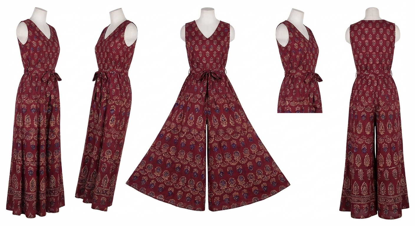 Palazzo Jumpsuit — Maroon Ethnic Print
