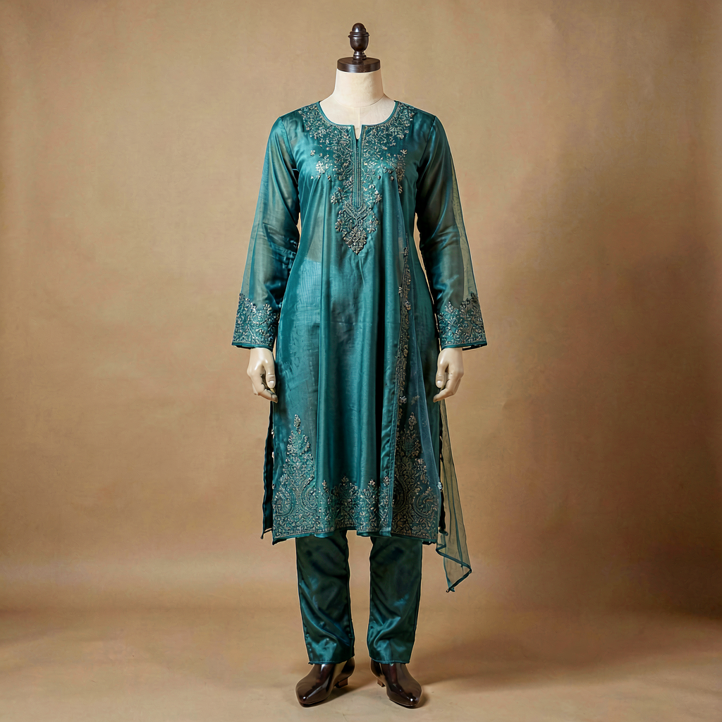 Palazzo Kurta Overlay Set - Teal
