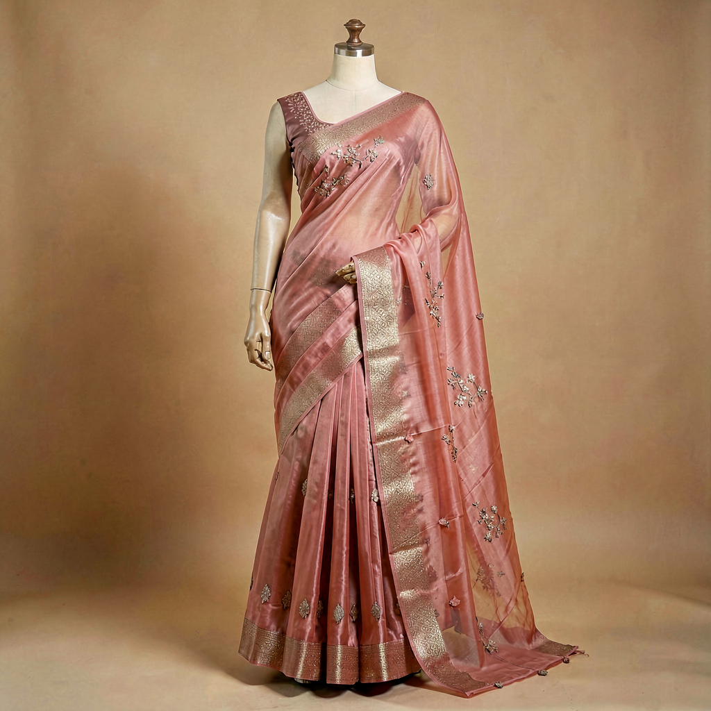 Pre-Draped Saree Skirt - Rose