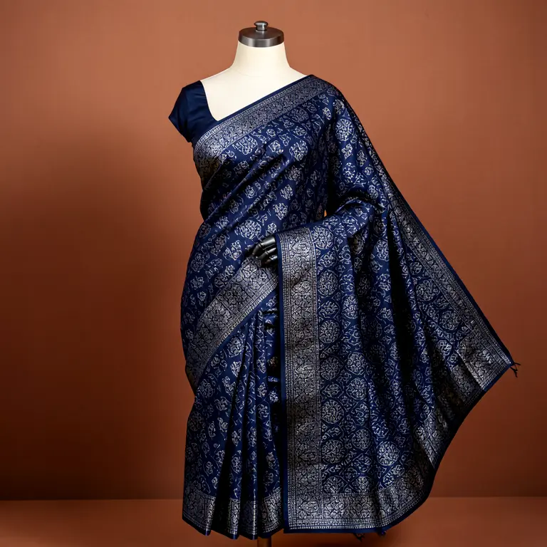 Printed Cotton Saree Blue