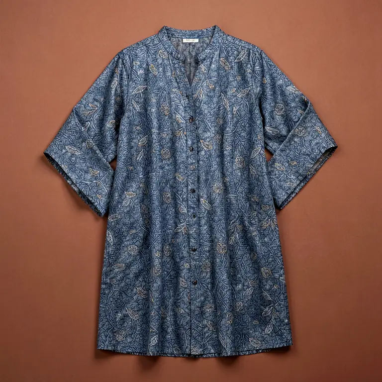 Printed Blouse Piece Blue