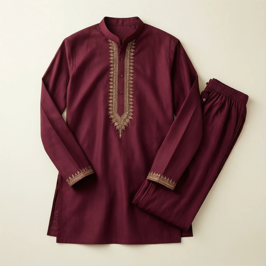 Cotton Straight Kurta Set Wine