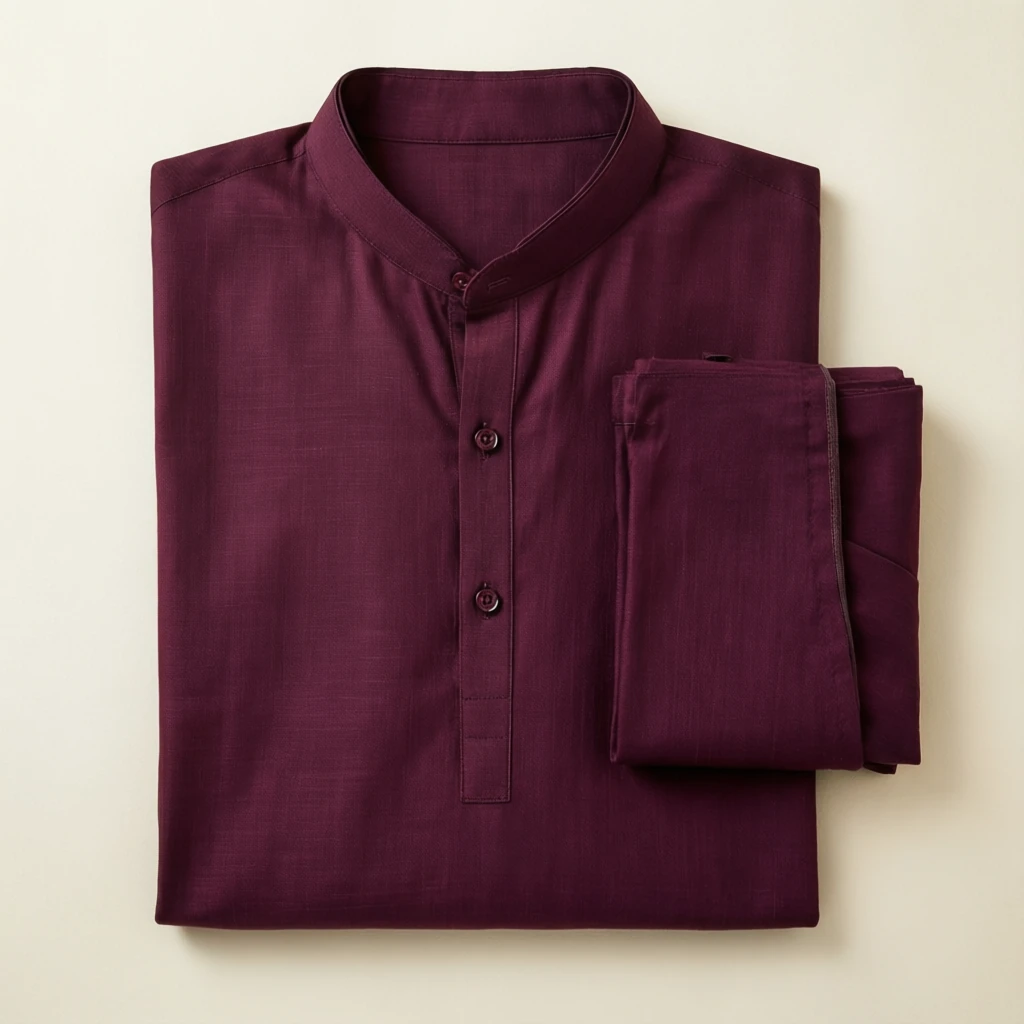 Cotton Straight Kurta Set Plum