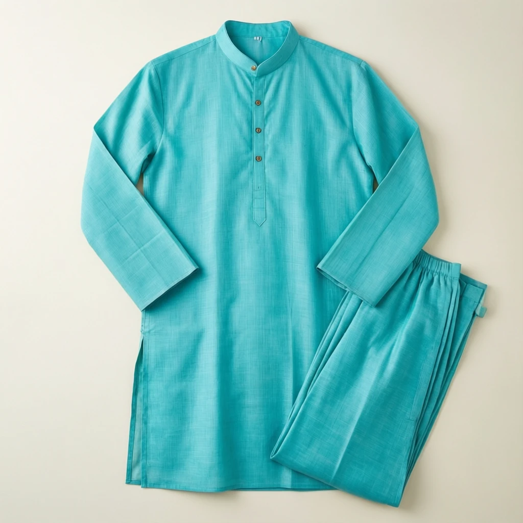 Cotton Straight Kurta Set Aqua