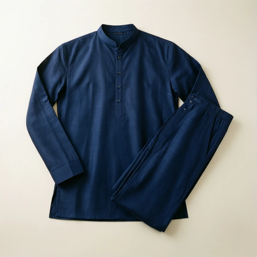 Cotton Straight Kurta Set Navy