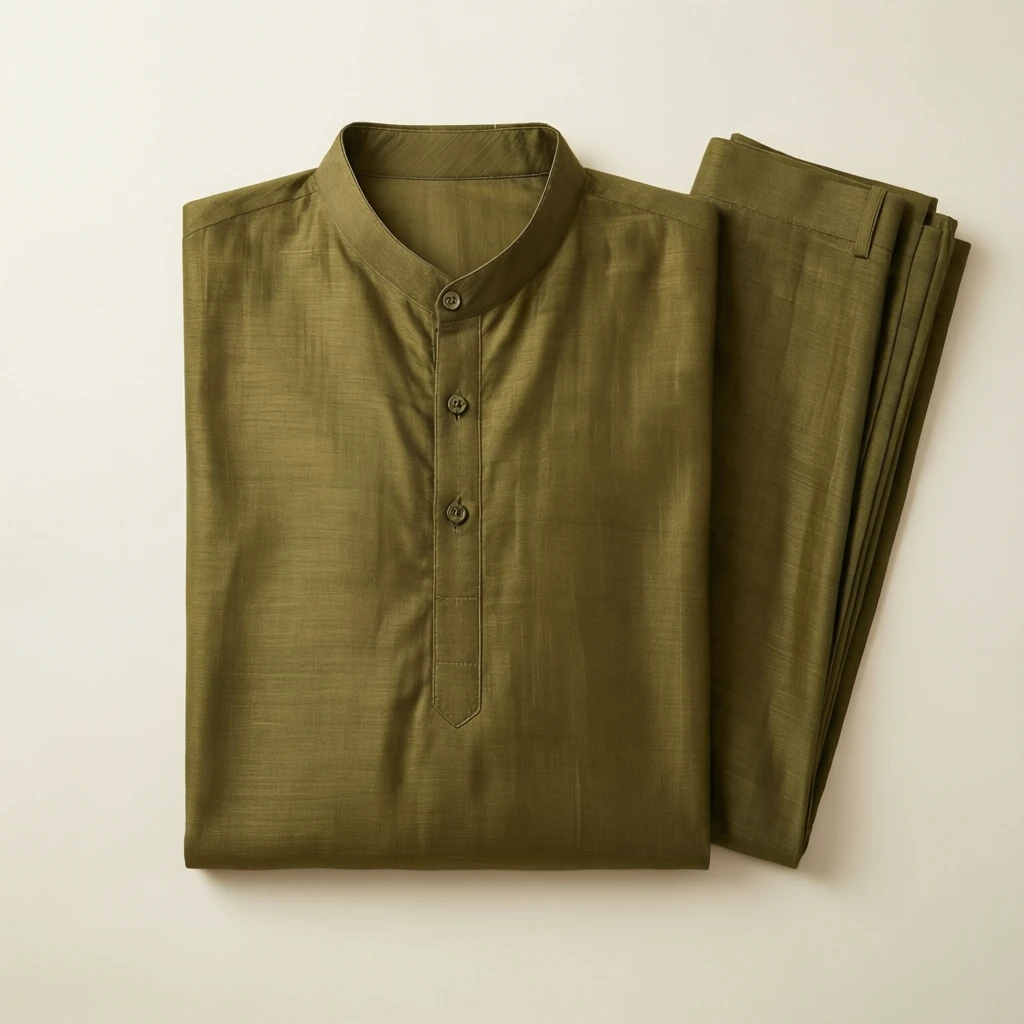 Rayon Straight Kurta Set Olive
