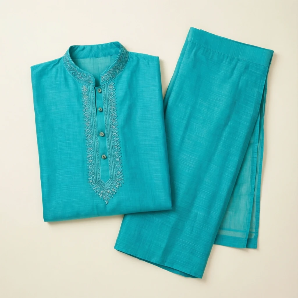 Rayon Straight Kurta Set Aqua