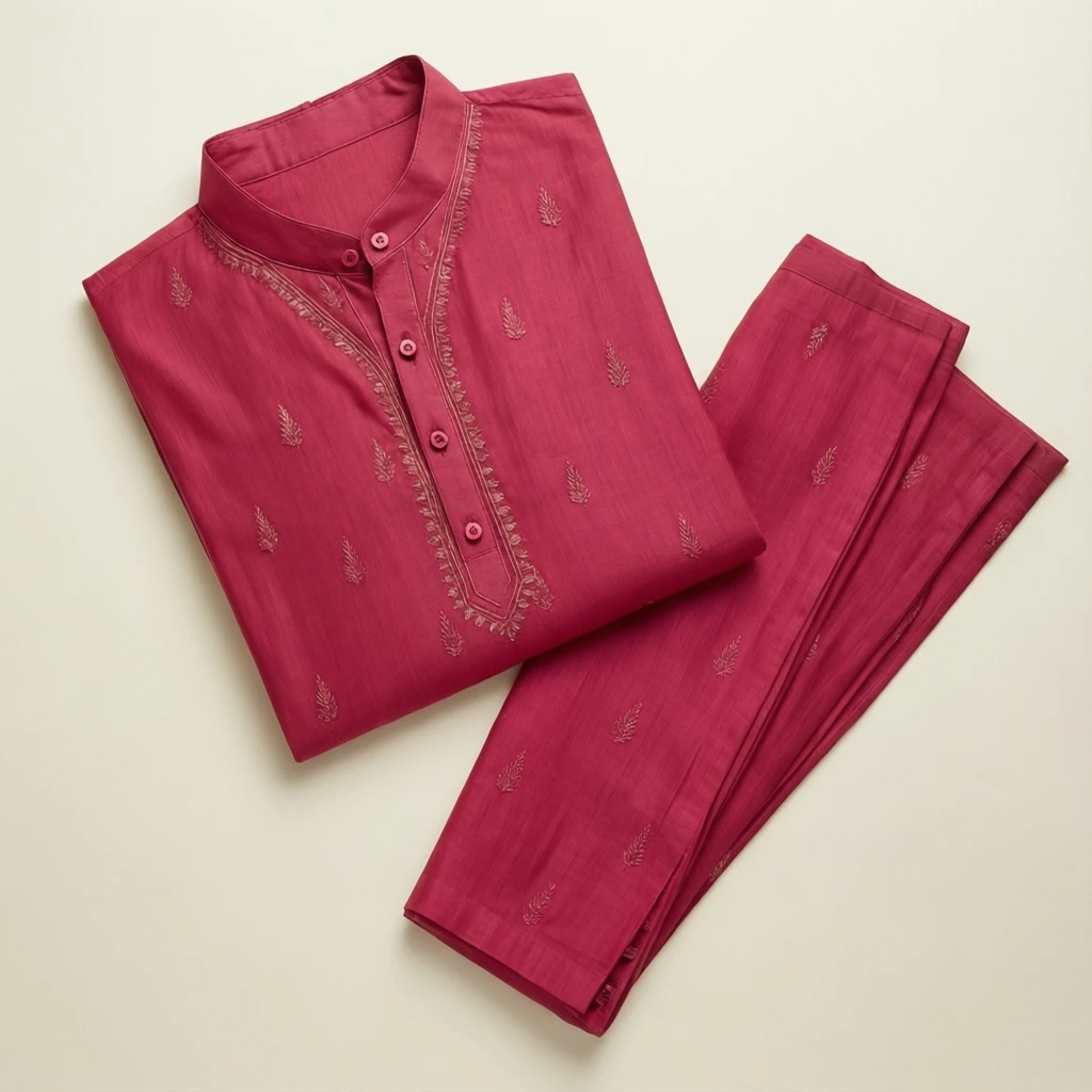 Rayon Straight Kurta Set Rose
