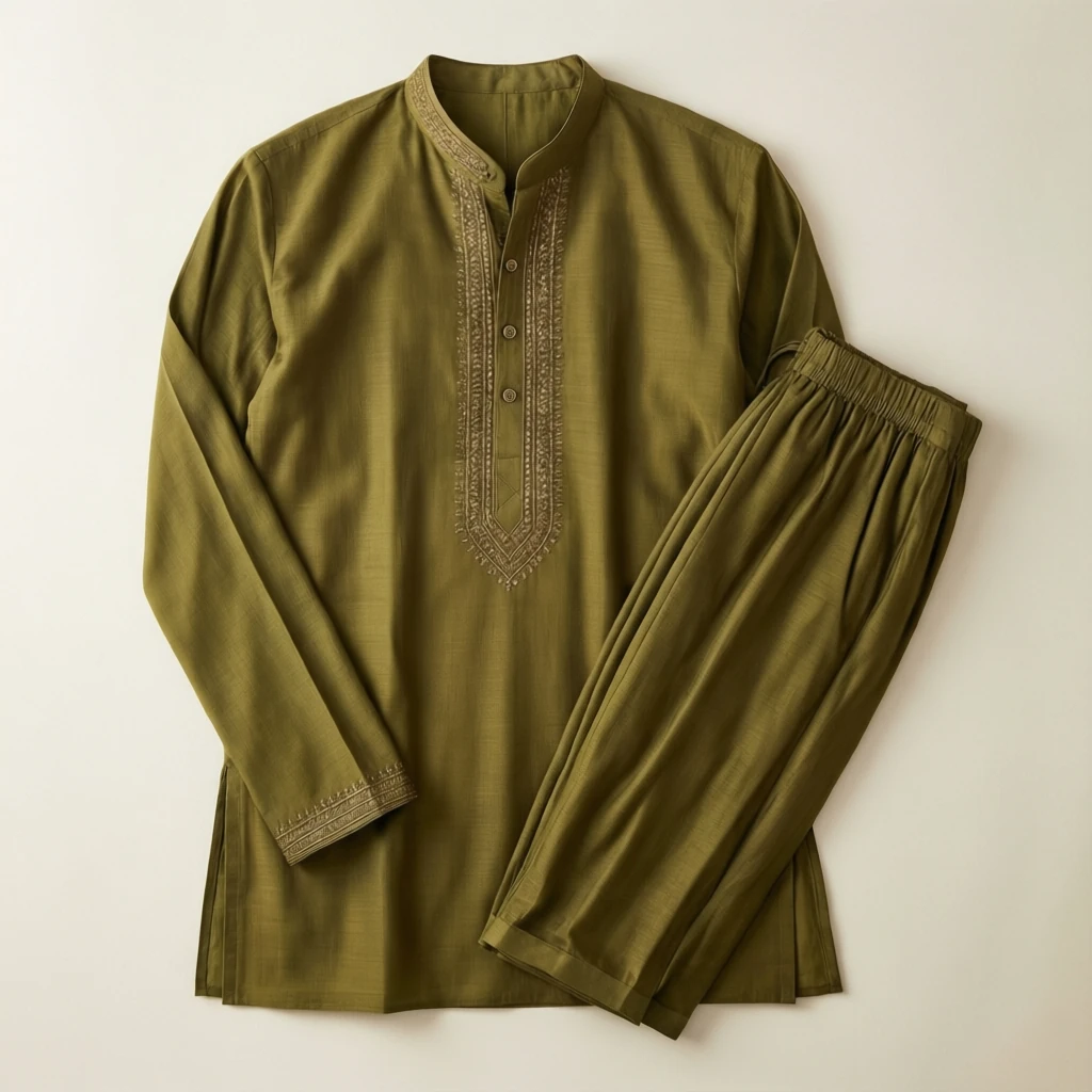 Viscose Straight Kurta Set Olive