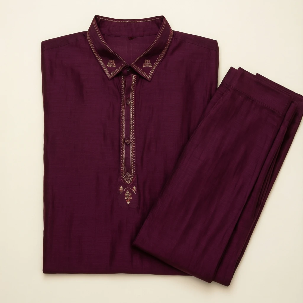 Viscose Straight Kurta Set Plum