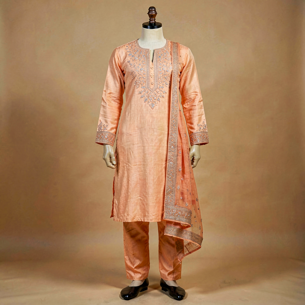 Chikankari Kurta - Peach