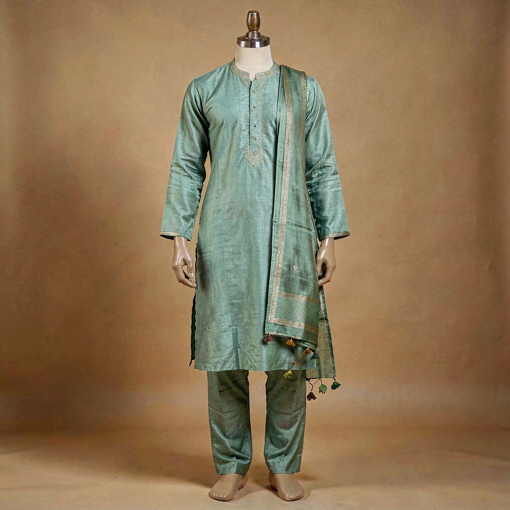 Cotton Kurta Set - Sea Green