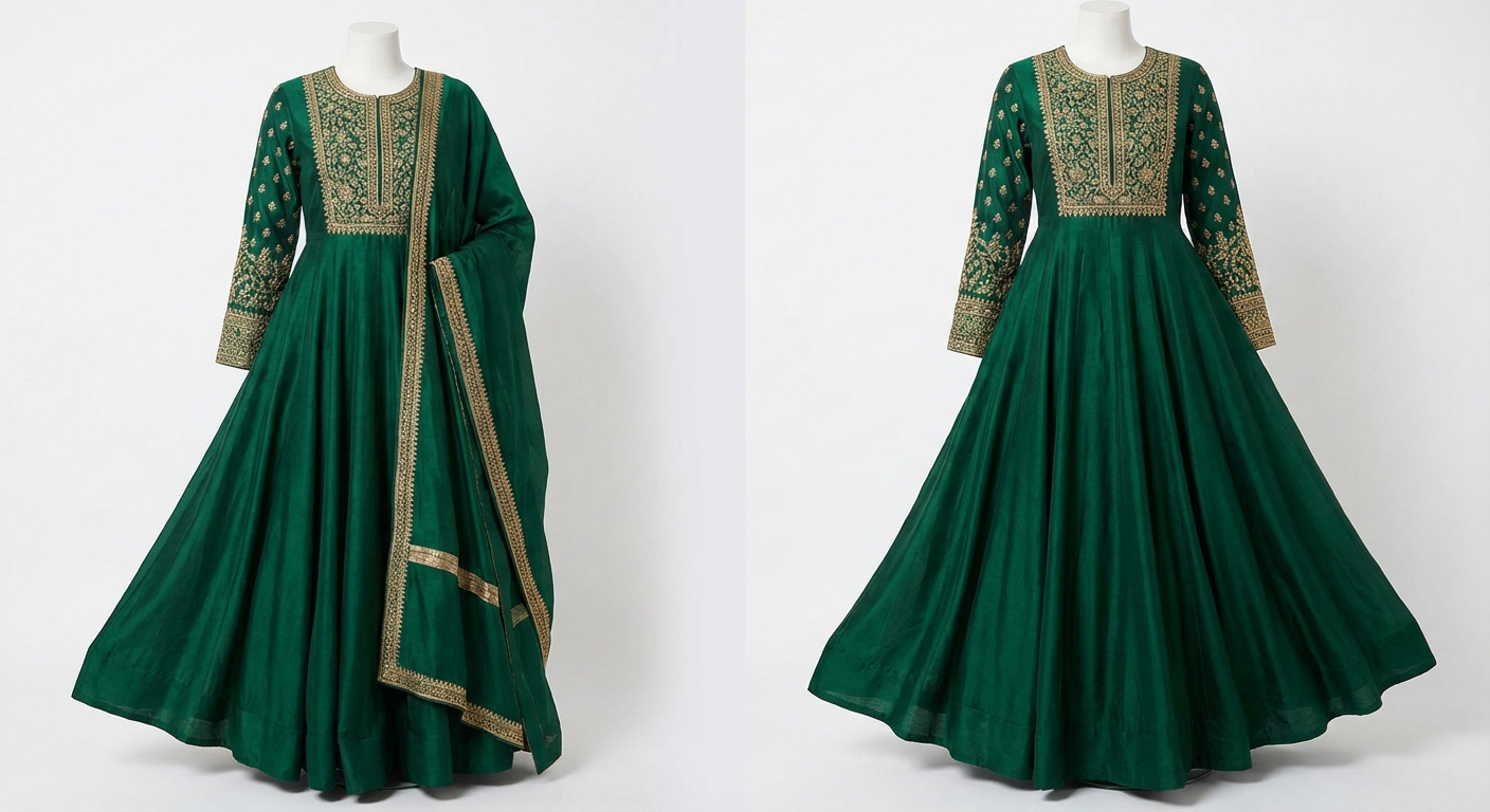 Anarkali Kurta Set — Deep Green