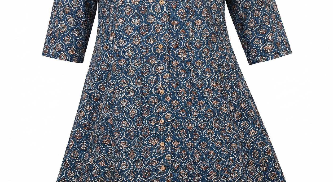 A-Line Block Print Kurta — Indigo