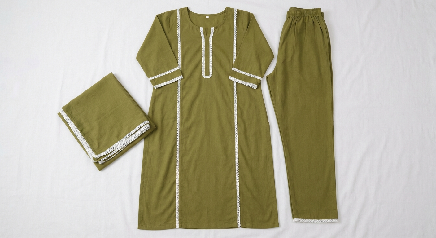 Cotton Coord Set — Olive Green