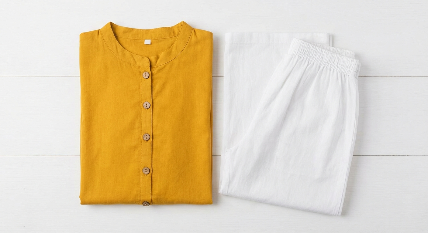 Straight-Cut Cotton Kurta Set — Mustard
