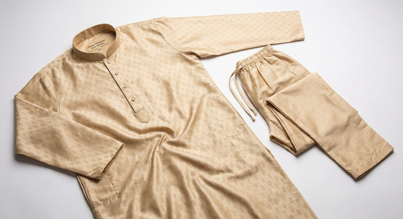 Men's Silk Kurta Pajama Set — Champagne Gold