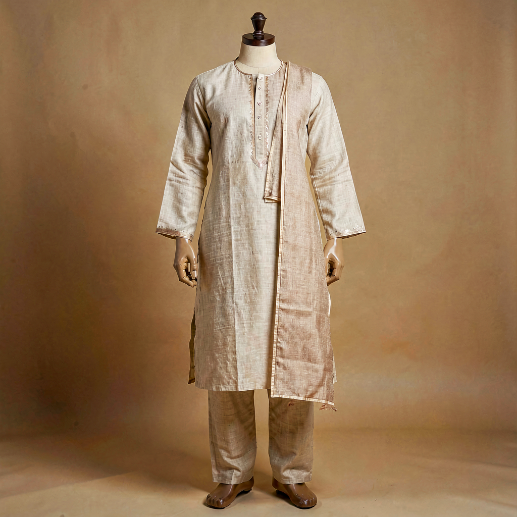Linen Kurta Set - Ecru