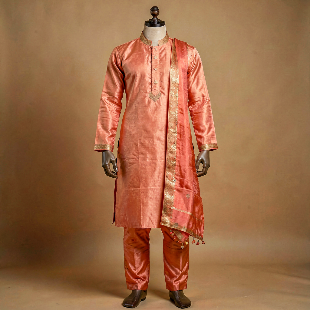 Rayon Kurta Set - Coral