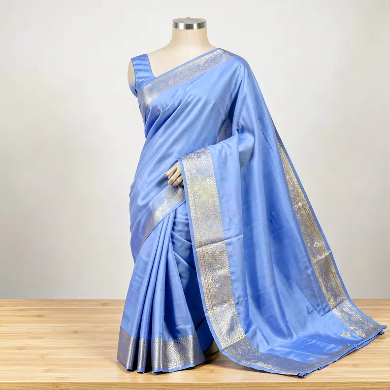 Festive Tant Saree Blue - Image 1