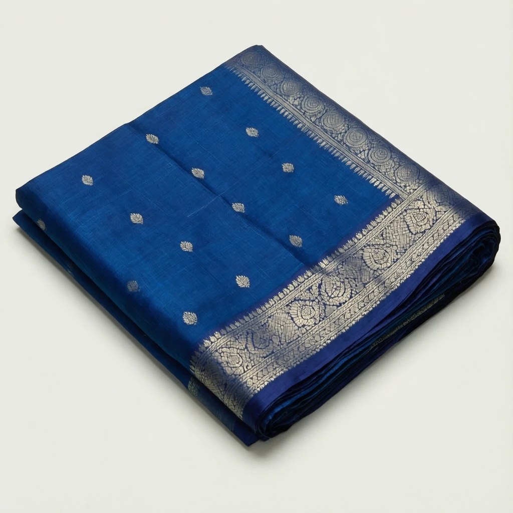 Cotton Tant Saree Indigo - Image 1