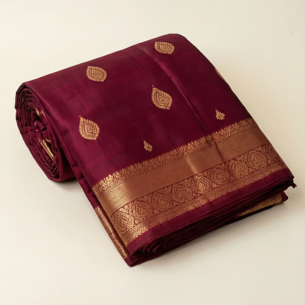 Cotton Tant Saree Maroon - Image 1