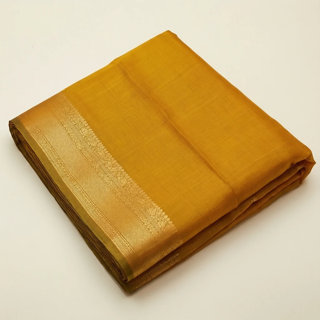 Cotton Tant Saree Mustard - Image 1