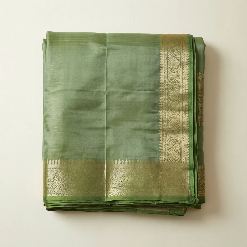 Cotton Tant Saree Sage - Image 1