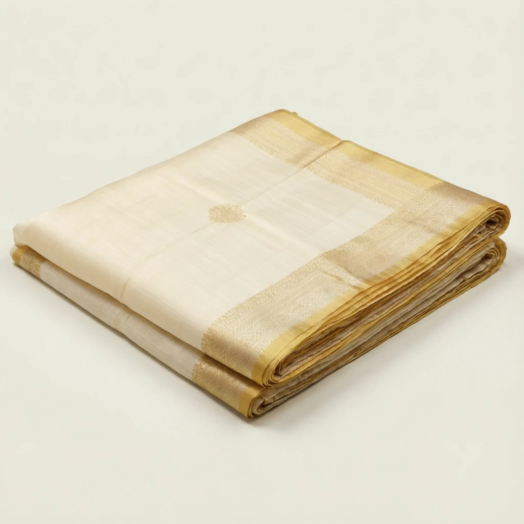 Cotton Tant Saree Ivory - Image 1
